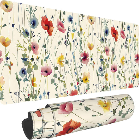 Wild Flowers Large Mouse Pad,Gaming Keyboard Desk Pad,Extended Mouse Mat Non-Slip Rubber Base with Stitched Edges for Office Game Home XL 31.5"x11.8"