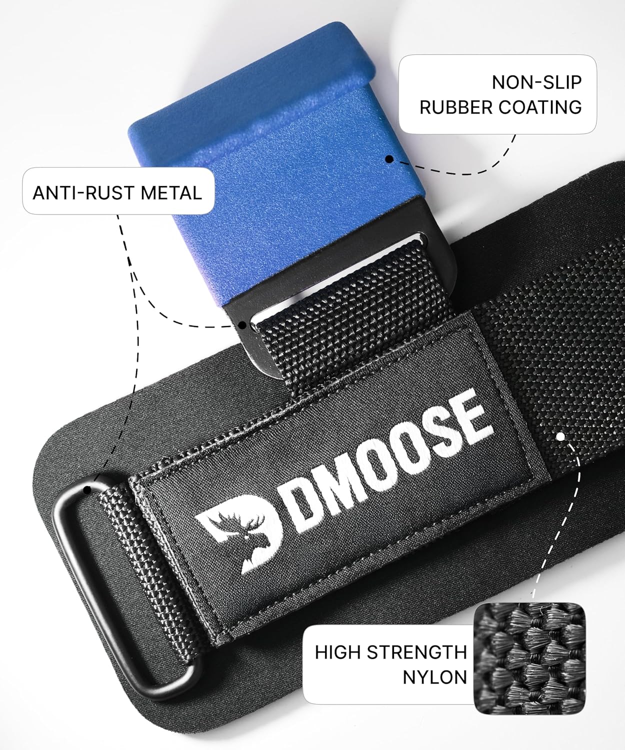 DMoose Fitness Weight Lifting Hooks (Pair) for Deadlifts, Pull Ups, Rows & Shrugs - Anti-Rip Nylon Strap Hand Grips with Thick Wrist Padding - Heavy Duty Wrist Straps for Weightlifting & Gym Workouts