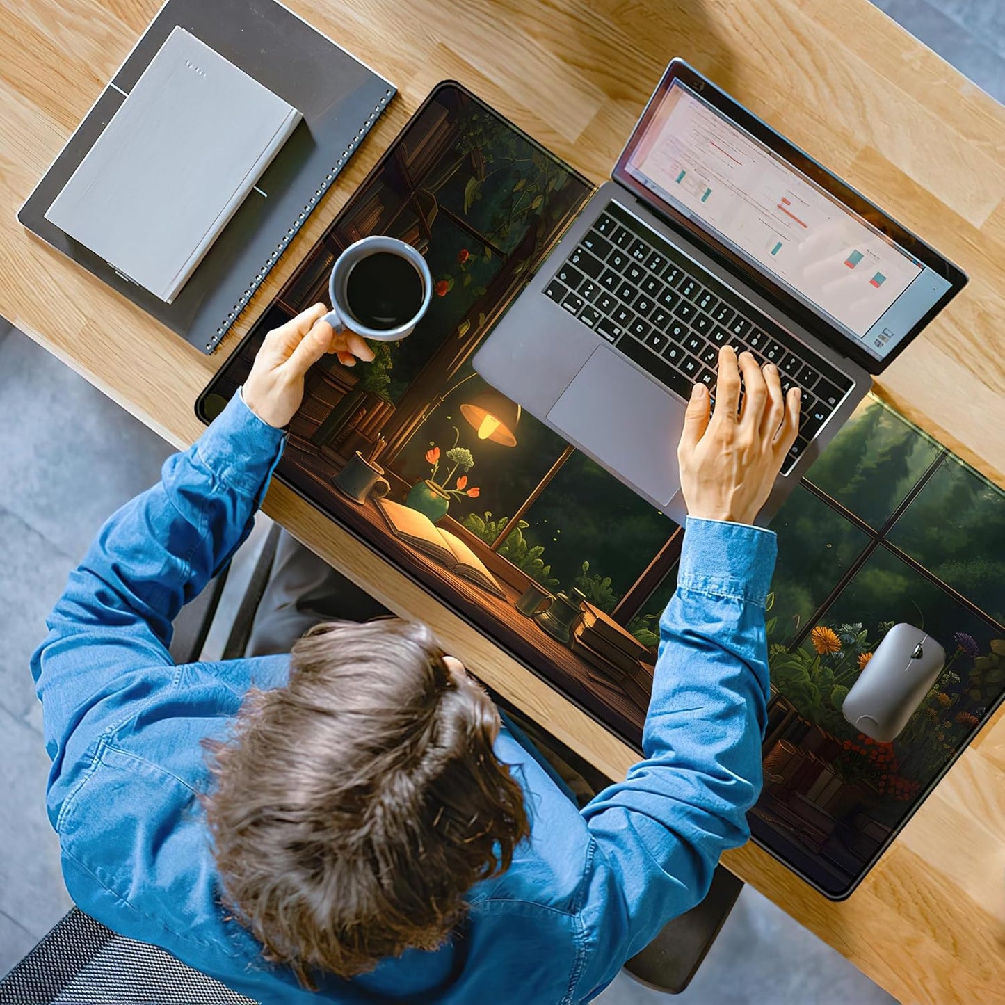 Anime Dark Green Plants Desk Mat Cute XXL Large Extended Mouse Pad Gaming, Lofi Aesthetic Computer Laptop Keyboard and Mouse Mat, Desk Accessories for Women Office Decor Mousepad, 31.5x15.75 in