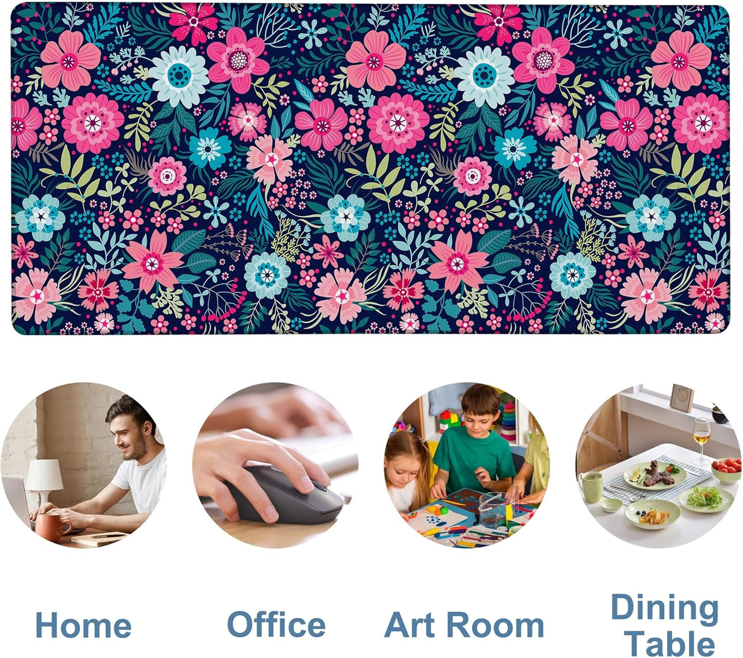 Colorful Flowers Gaming Mouse Pad 3mm Thick Stitched Edge Waterproof Non-Slip Large Computer Keyboard Mouse Mat,Suitable for Office Entertainment Decorative Desk Pad 35.4 x 15.7 Inches