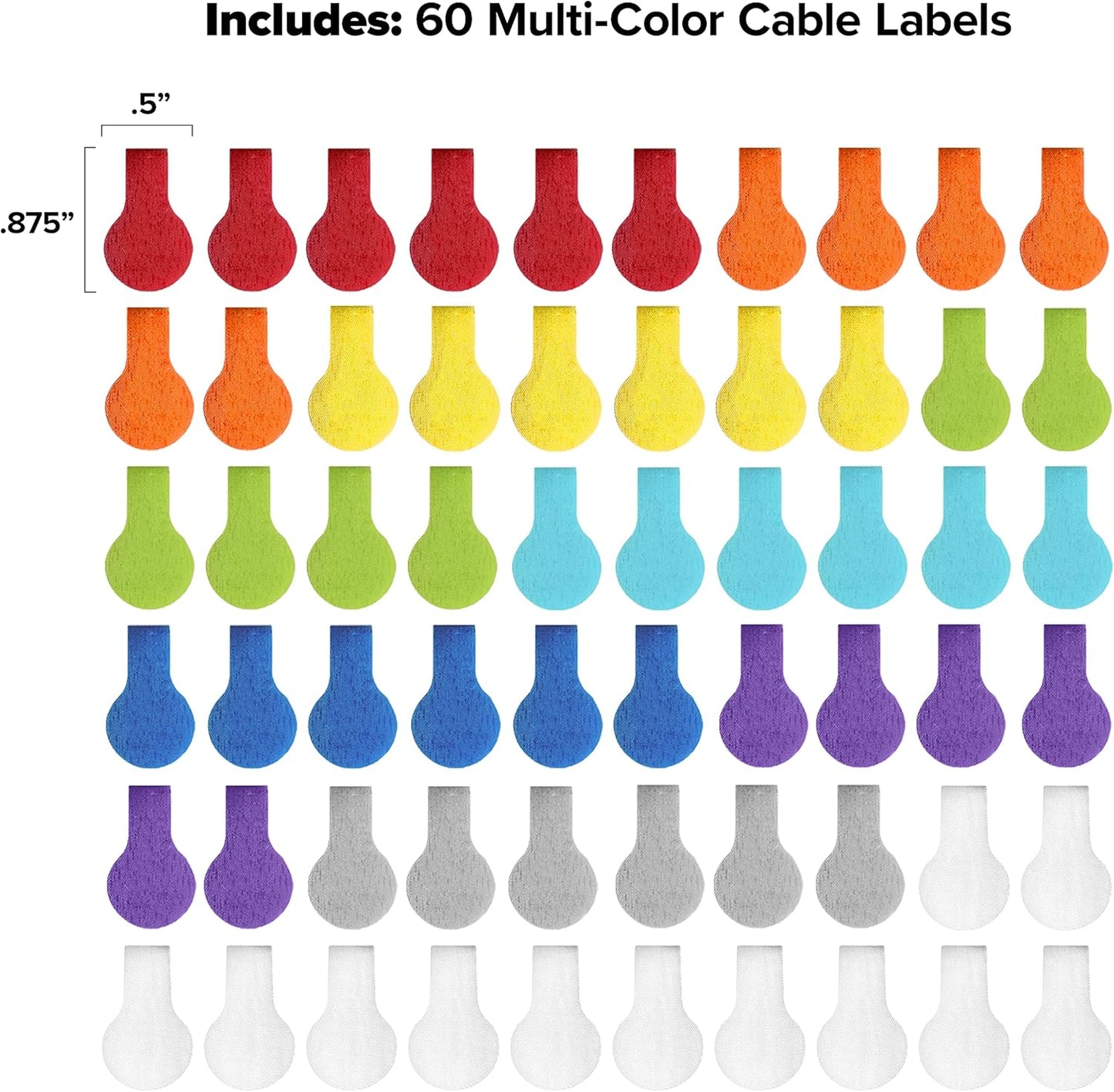 Wrap-It Storage - Mini Multi-Color Cable Labels (60 Pack) - Colorful Charger & Wire Labeler