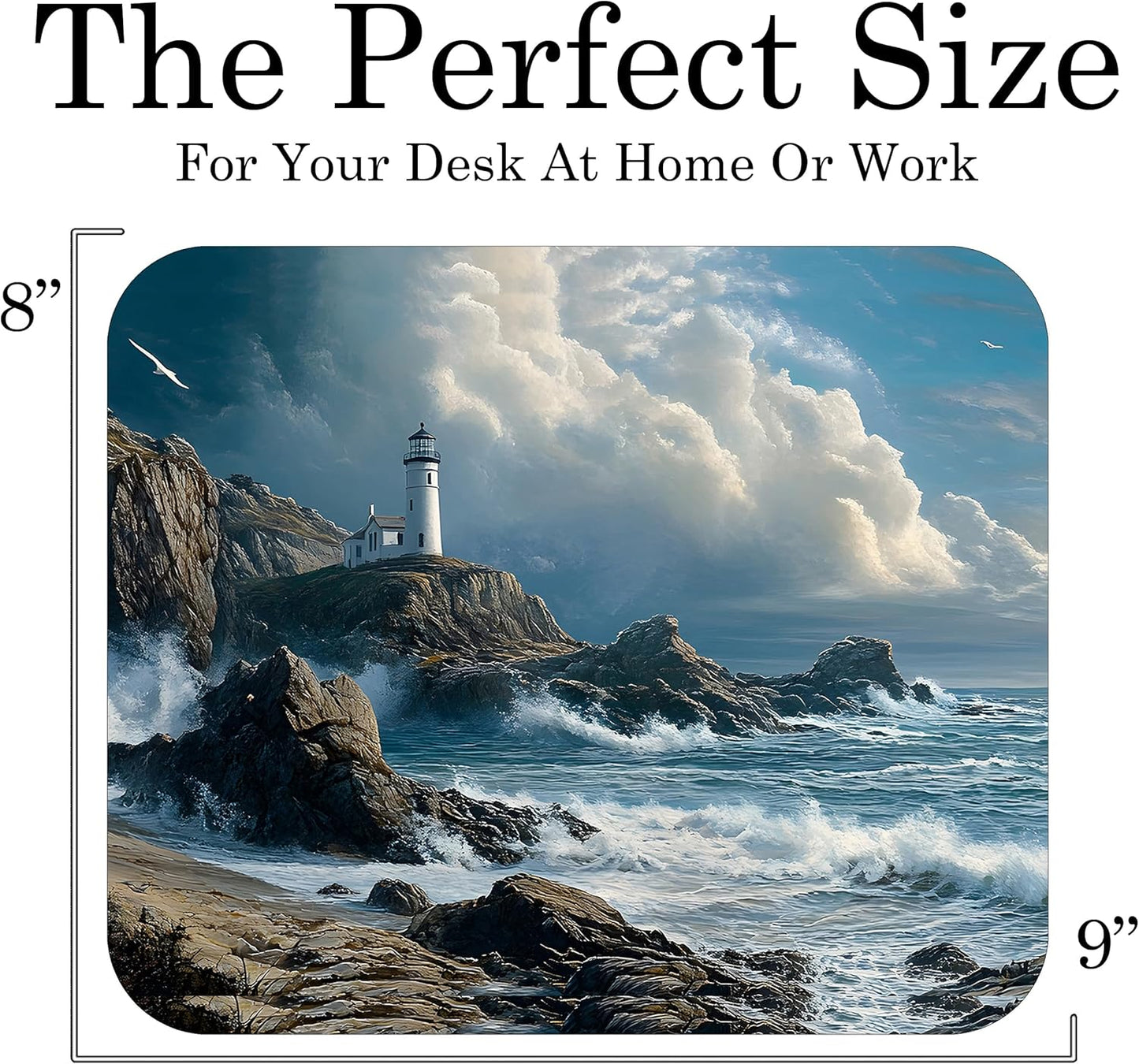 Coastal Shoreline Waves Sandy Beach Theme Mouse Pad Mat Mousepad for Desk Computer Laptop PC Gaming Home or Office Gift (Lighthouse Waves MP34)