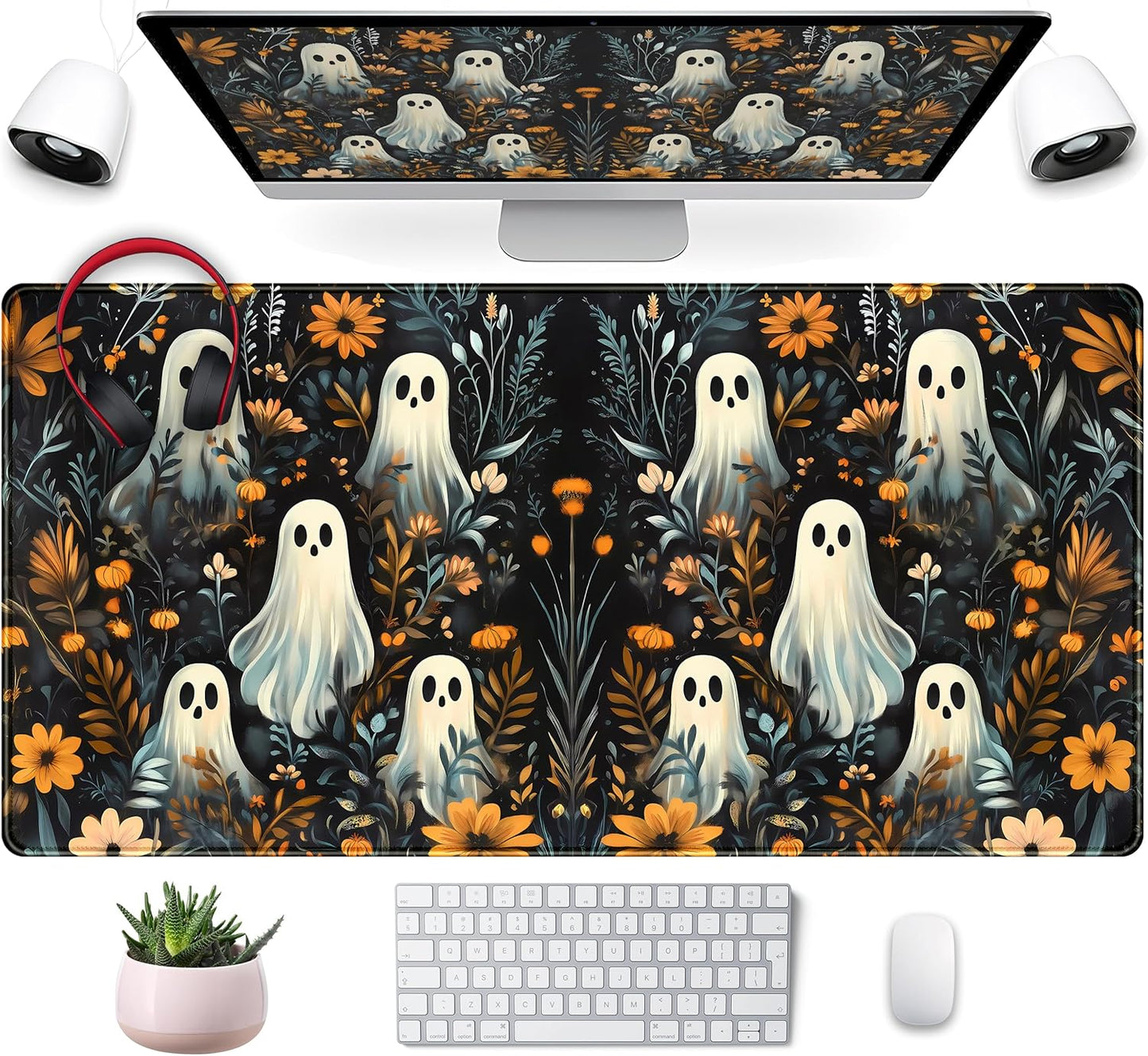 Retro Gothic Kawaii Desk Mat Cute Dark Academia Desk Pad Large Floral Mouse Pad XXL Gaming Mousepad, Laptop Computer Keyboard Mouse Mat, Deskmat Office Decor Accessories for Women, 31.5x15.75 in