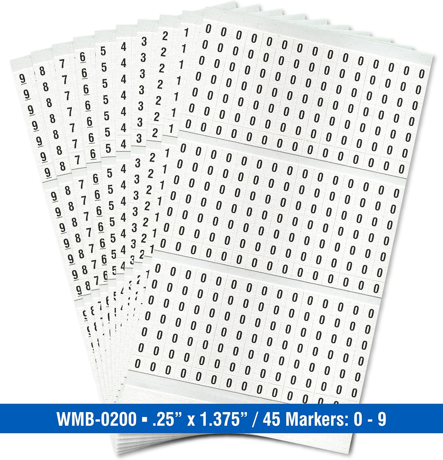 Premium Wire Marker Book for Cable Management, Vinyl-Coated, High-Tack Adhesive, Electric Panel Wire Label Stickers - 10 Pages with 45 Labels Each, 1 Book, Numbered 0-9 (Pack of 25)