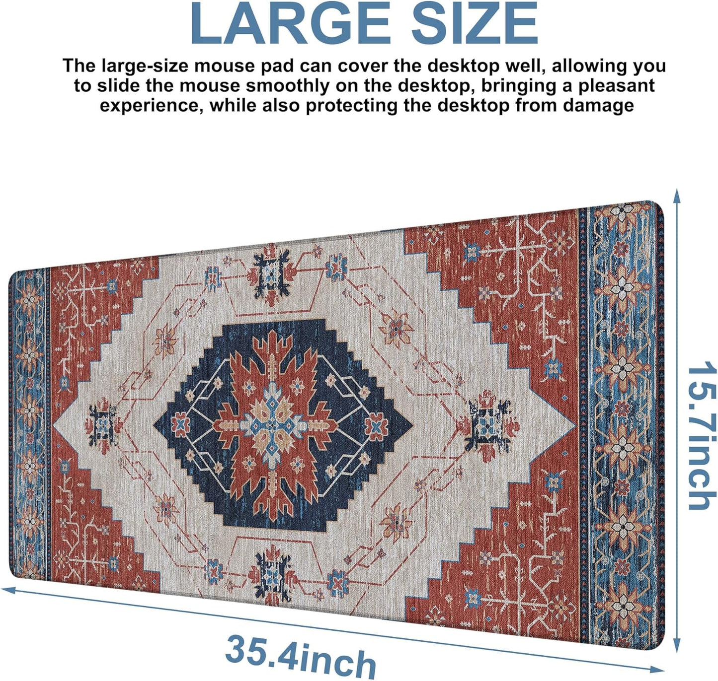 Vintage Style Rug Gaming Mouse Pad 3mm Thick Stitched Edge Waterproof Non-Slip Large Computer Keyboard Mouse Mat,Suitable for Office Entertainment Decorative Desk Pad 35.4 x 15.7 Inches