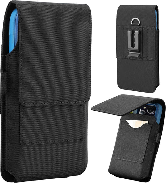 BECPLT for iPhone 17 Pro 16 Pro 16 15 Pro 14 13 Pro 12 Pro Belt Case Nylon Phone Holster with Belt Clip and Belt Loops Cell Phone Holder Carrying Pouch for Galaxy S25 S24 S23 S22 S21 S20 - Black
