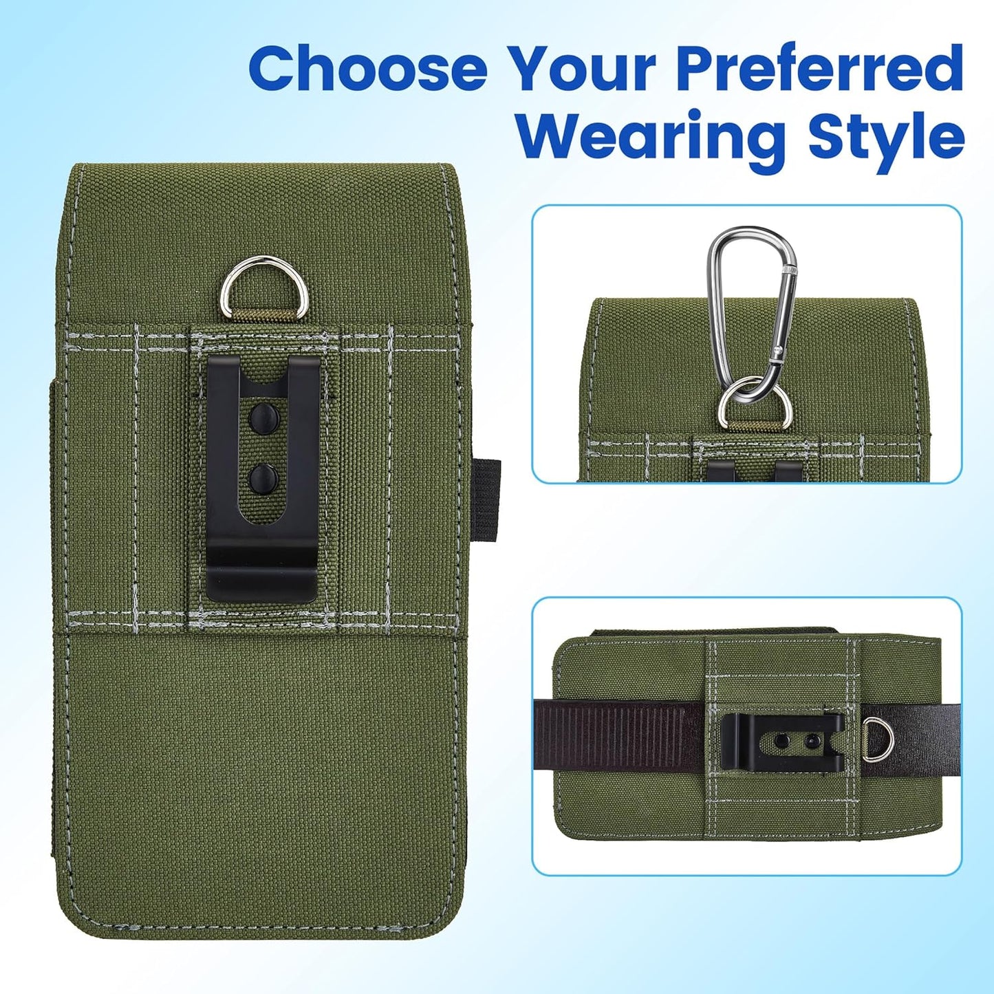 BECPLT for iPhone 17 Pro Max Air 16/15/14/13/12/11 Pro Max Nylon Cell Phone Pouch Holster Case with Belt Clip Cover Holder for Galaxy S25+ S24+ S23+ S22+ S21+ (Green)