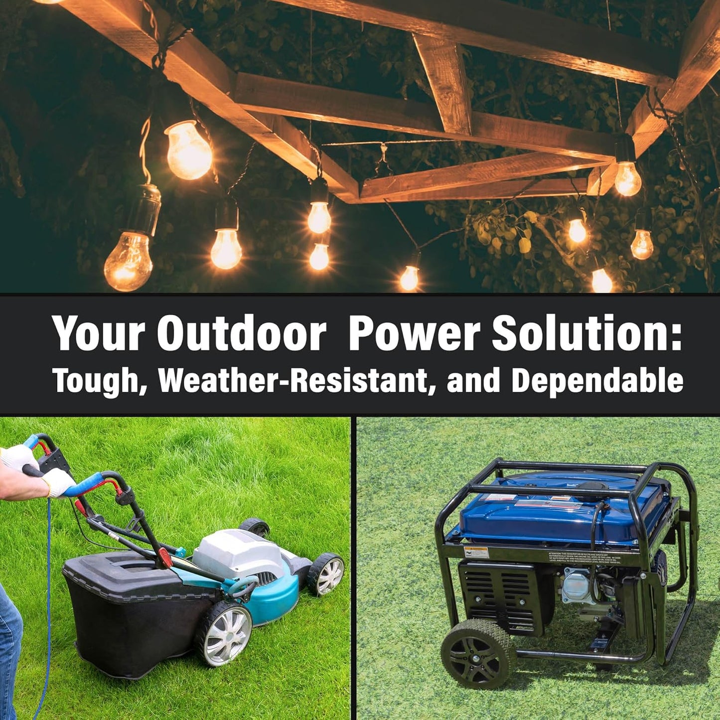 10 ft - 12 Gauge Heavy Duty Extension Cord - Lighted on Both Ends - SJTW Blue - Outdoor Extension_Cord Waterproof 10 ft by Premier Wire - 15 Amp ExtensionCord (10 Foot 12-Awg Power Cord Blue)