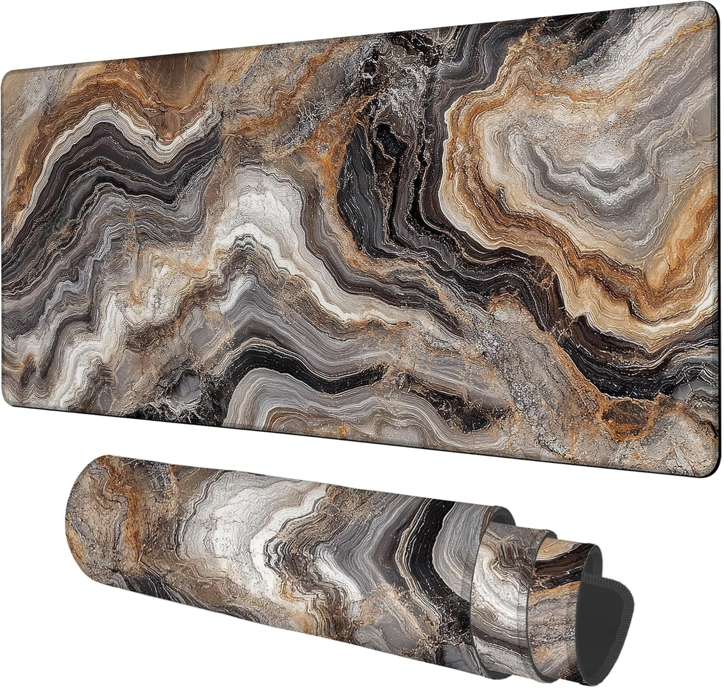 Large Mouse Pad Abstract Marble Gaming Desk Pad Computer Keyboard Non-Slip Waterproof Mouse Mat with Rubber Base and Stitched Edges Entertainment Office Writing Desk Mat 35.4 x 15.7 Inches