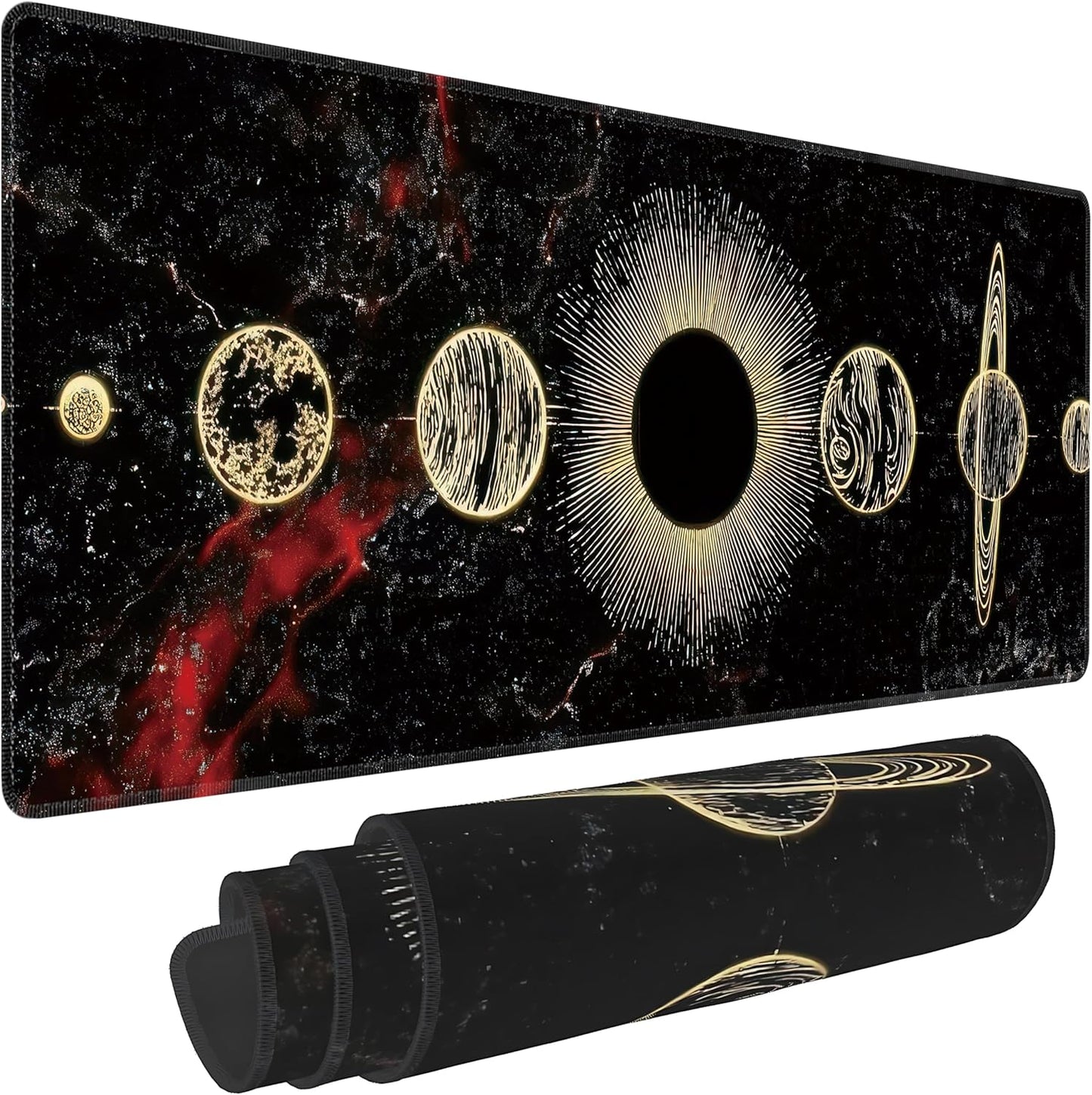 Galaxy Planet Large Mouse Pad,Gaming Keyboard Desk Pad,Extended Mouse Mat Non-Slip Rubber Base with Stitched Edges for Office Game Home XL 31.5"x11.8"