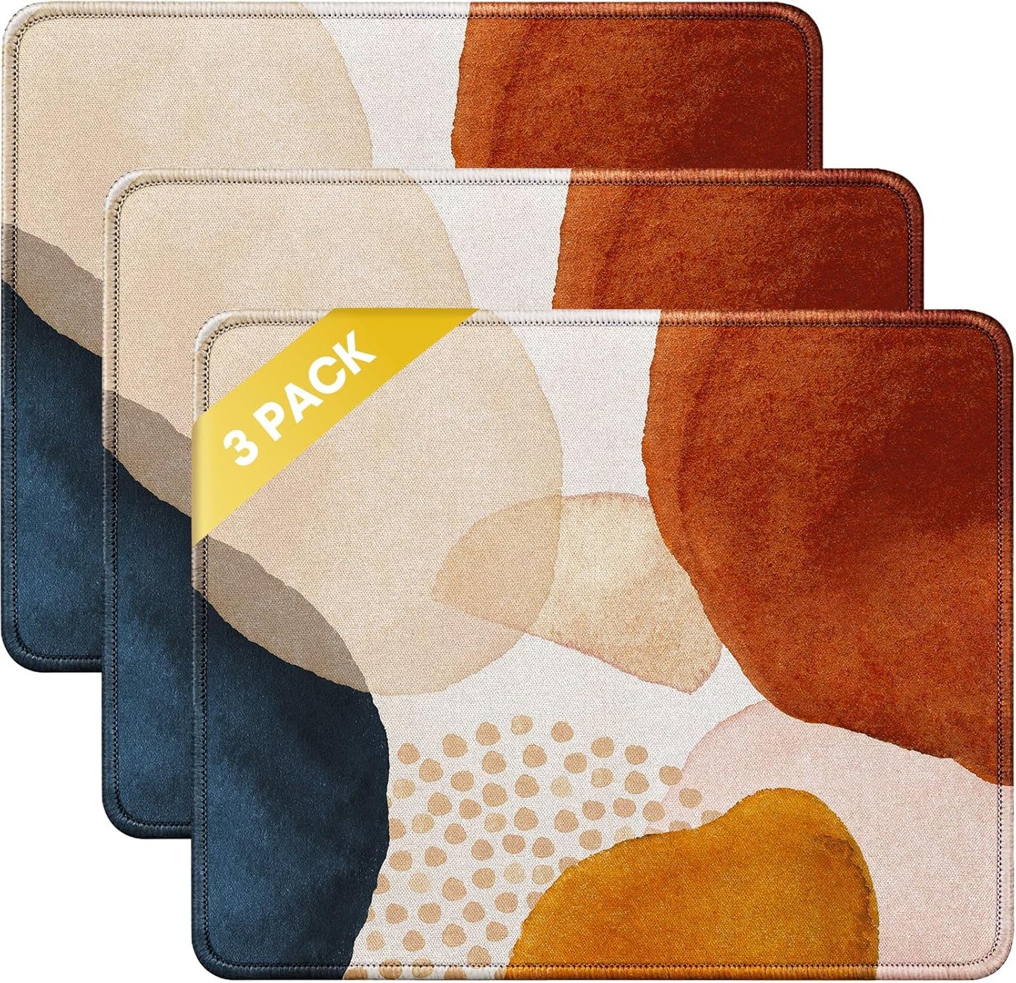 JIKIOU 3 Pack Mouse Pad with Stitched Edge, Comfortable Mouse Pads with Non-Slip Rubber Base, Washable Mousepads Bulk with Lycra Cloth, Mouse Pads for Computers Laptop Mouse 10.2x8.3x0.12in Boho