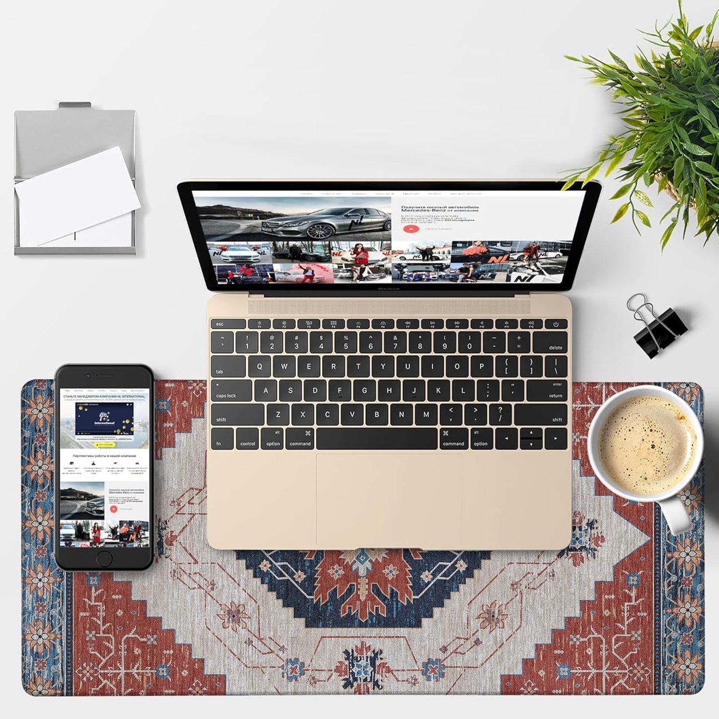 Vintage Style Rug Gaming Mouse Pad 3mm Thick Stitched Edge Waterproof Non-Slip Large Computer Keyboard Mouse Mat,Suitable for Office Entertainment Decorative Desk Pad 35.4 x 15.7 Inches