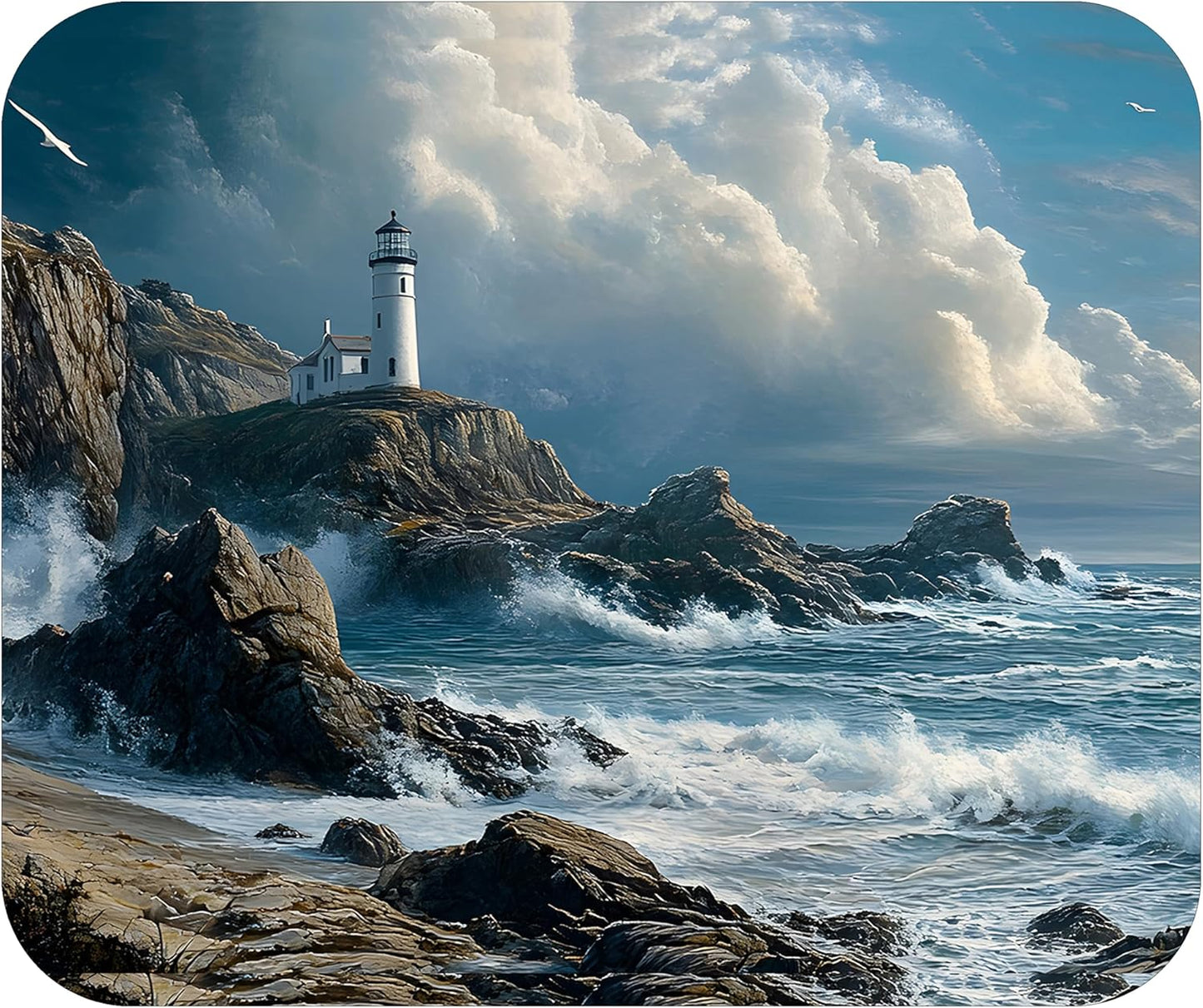 Coastal Shoreline Waves Sandy Beach Theme Mouse Pad Mat Mousepad for Desk Computer Laptop PC Gaming Home or Office Gift (Lighthouse Waves MP34)