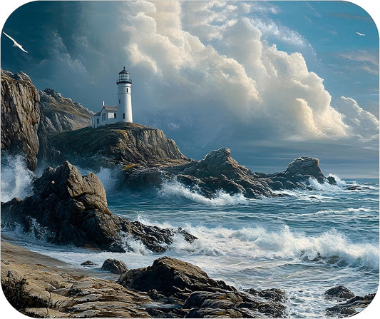 Coastal Shoreline Waves Sandy Beach Theme Mouse Pad Mat Mousepad for Desk Computer Laptop PC Gaming Home or Office Gift (Lighthouse Waves MP34)