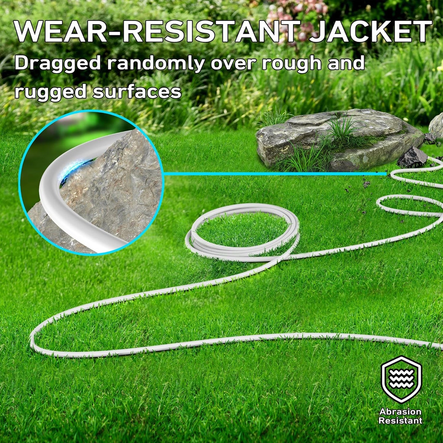 LUCKY TL Indoor Outdoor Extension Cord, 16/3 Gauge White Long Extension Cord 50ft, Waterproof Flexible Case, Made of Pure Copper, 13A 1625W 16AWG SJTW, 3 Prong Heavy Duty Wire, ETL