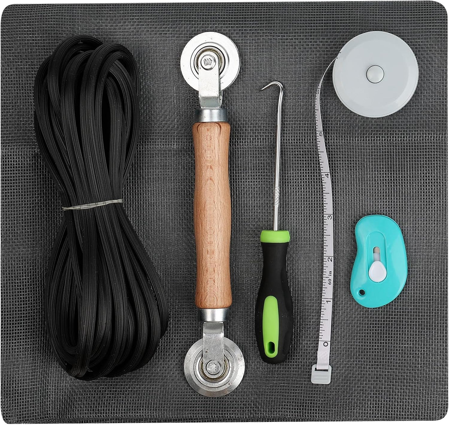 Windows Screen Replacement and Screen Door Repair Kit, 6Pcs Window Screen Fiberglass Mesh Kit - Window Screen & Screen Door Mesh & Screen Porch Repair Kit (Gray, 48" x 118")