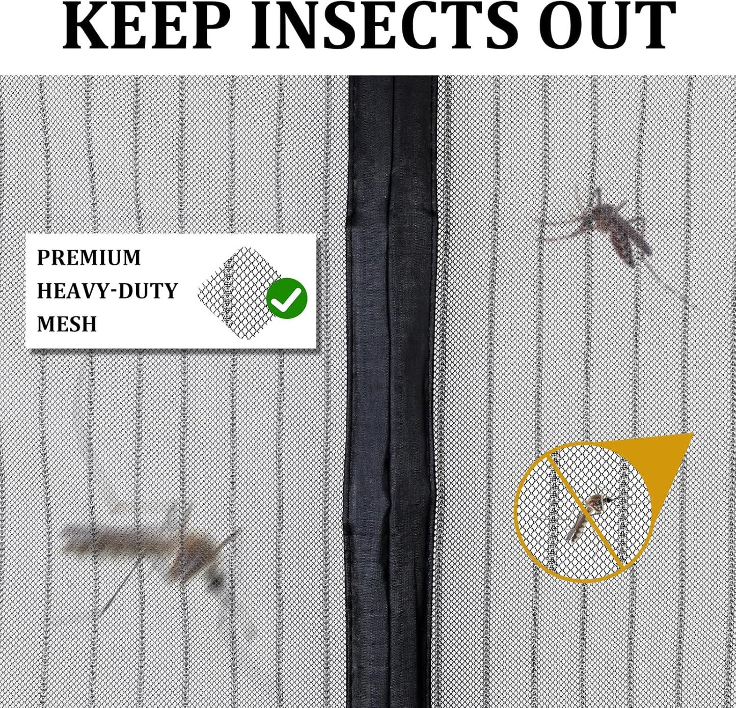 Magnetic Screen Door - Self Sealing, Heavy Duty, Hands Free Mesh Partition Keeps Bugs Out Let Breeze in- Pet and Kid Friendly - Keep Open Feature (Black, Fit Door Size 48 x 80 Inch)