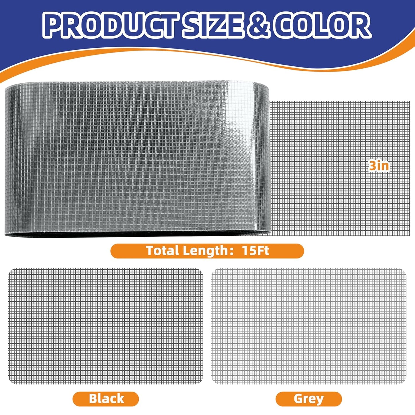 KING MOUNTAIN Grey Window Screen Repair Tape,3inX15FT Heavy Duty Screen Repair Kit for Window Screen and Screen Door Tears Holes,Strong Adhesive & Waterproof Window Screen Patch, Weather Resistant