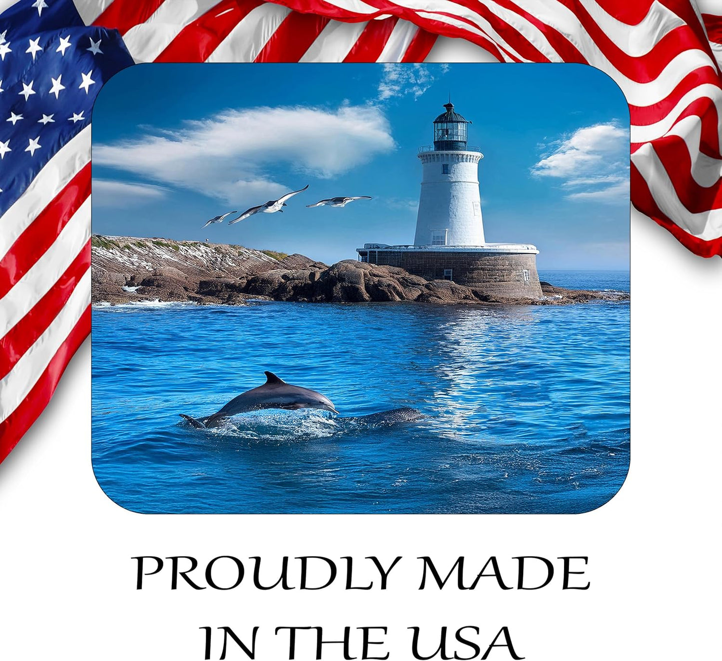 Coastal Shoreline Waves Sandy Beach Theme Mouse Pad Mat Mousepad for Desk Computer Laptop PC Gaming Home or Office Gift (Dolphin Lighthouse MP17)