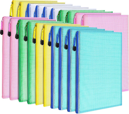 LEOBRO 20PCS Zipper Pouch, A4 Mesh Zipper Pouch Bags, Waterproof Bag, Mesh Bags for Classroom Organization, Toy Storage, School Supplies, Travel Essentials, File Jackets & File Pockets