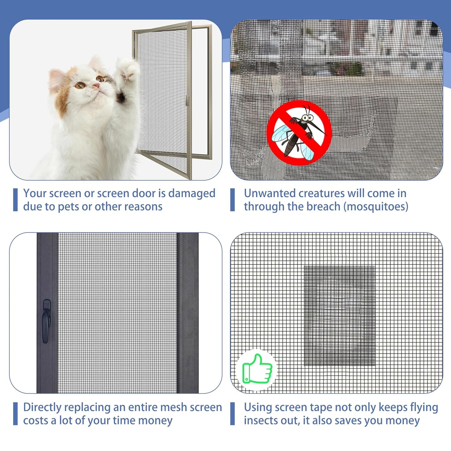 MoHern 2 in x 49 FT Window Screen Repair Kit, Screen Repair Tape Magic Mesh, Strong Adhesive, Waterproof, High Viscosity Screen Patch Repair Kit, Black