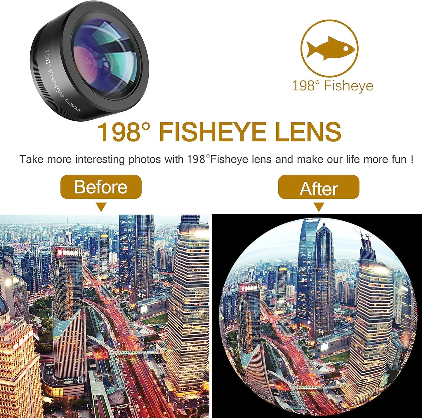 Phone Camera Lens,Upgraded 3 in 1 Phone Lens kit-198° Fisheye Lens + Macro Lens + 120° Wide Angle Lens,Clip on Cell Phone Lens Kit Compatible with Samsung Android Smartphones