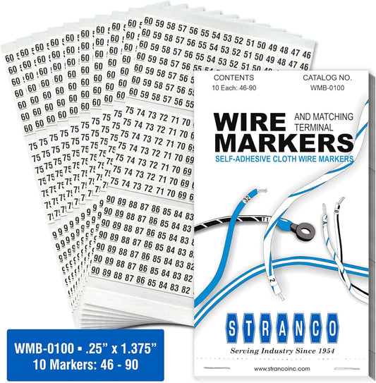 Premium Wire Marker Book for Cable Management, Vinyl-Coated, High-Tack Adhesive, Electric Panel Wire Label Stickers - 10 Pages, 1 Book, Numbered 46-90 (Pack of 10)