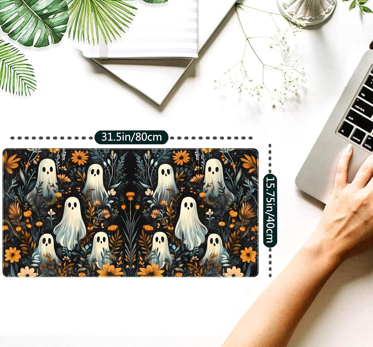 Retro Gothic Kawaii Desk Mat Cute Dark Academia Desk Pad Large Floral Mouse Pad XXL Gaming Mousepad, Laptop Computer Keyboard Mouse Mat, Deskmat Office Decor Accessories for Women, 31.5x15.75 in