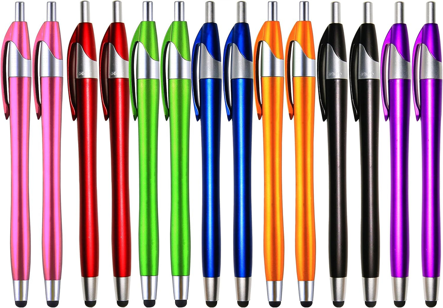 Skoloo Electronic Screen Touch Stylus,14 Pack 2 in 1 Slim Long Click Ink Stylus Ballpoint Pen For Universal Android Touch Screen Tablet Smartphone, Google Nexus, Samsung Galaxy, HTC, Multi-colored
