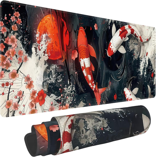 Koi Fish Large Mouse Pad,Gaming Keyboard Desk Pad,Extended Mouse Mat Non-Slip Rubber Base with Stitched Edges for Office Game Home XL 31.5"x11.8"