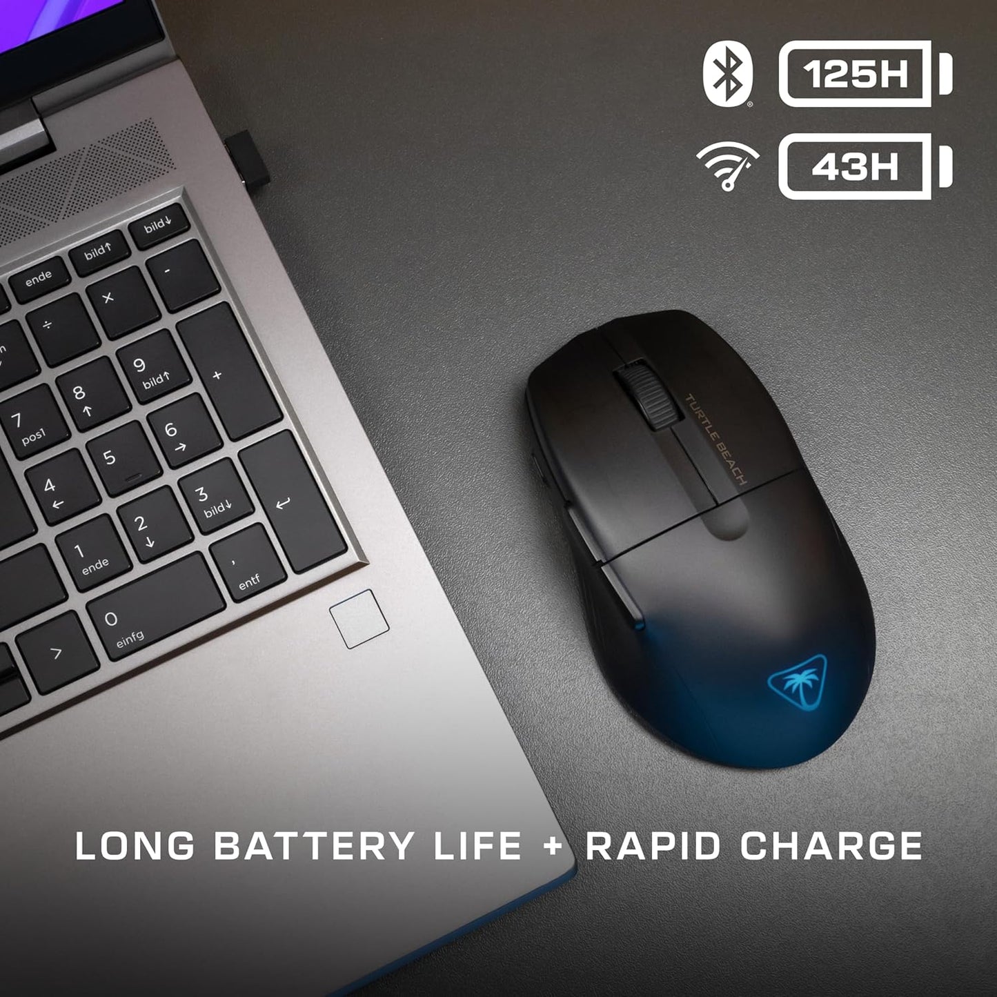 Turtle Beach Pure Air - Ultra-Light Wireless Ergonomic RGB Gaming Mouse, 26K DPI Optical Sensor, 125 Hour Battery, Dual Wireless System, Titan Optical Switches, Bluetooth, RGB Illumination - Black