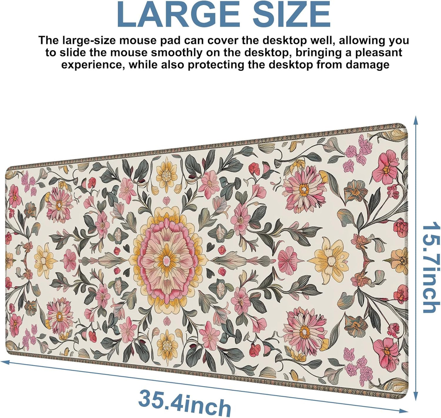 Elegant Carpet Gaming Mouse Pad 3mm Thick Stitched Edge Waterproof Non-Slip Large Computer Keyboard Mouse Mat,Suitable for Office Entertainment Decorative Desk Pad 35.4 x 15.7 Inches