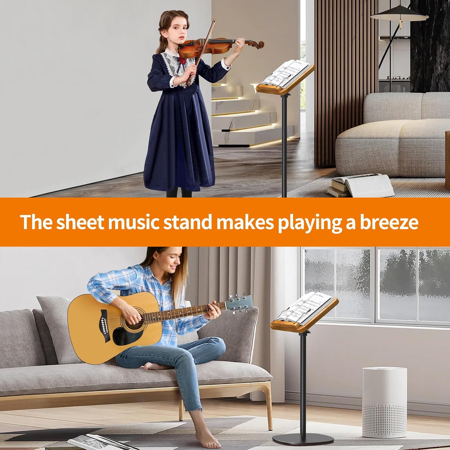 NAMON Floor Book Stand for Reading, 100% Solid Wood, Height Adjustable from 16.5" to 51", Floor Reading Stand with Page Clip for Cookbooks, Sheet Music, Projector (Without T-Shaped)