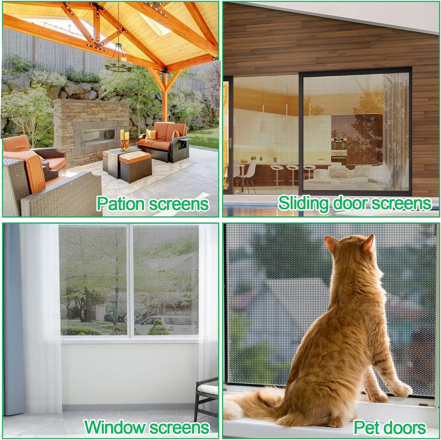 QWR Pet Proof Window Screens and Screen Door Replacement Kit, 59"x106" Durable High Hardness Vinyl Coated Polyester-Like Screen Repair Kit for Sliding Screen Door,Patio and Windows.(Folded Package)