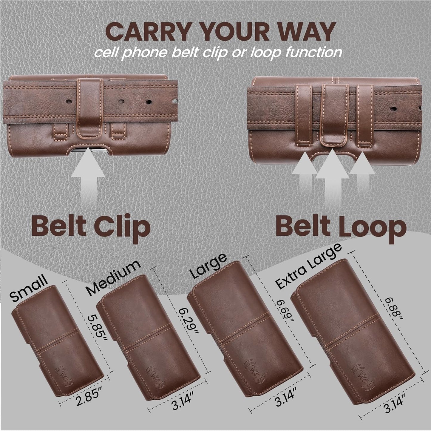 Leather Phone Holster for Men & Women, Horizontal Cell Phone Case, Fits iPhone 13/12 Mini, SE, Xs/X, 8, 6s - Belt Clip/Loop Carrying Phone Pouch Holder, Brown Small