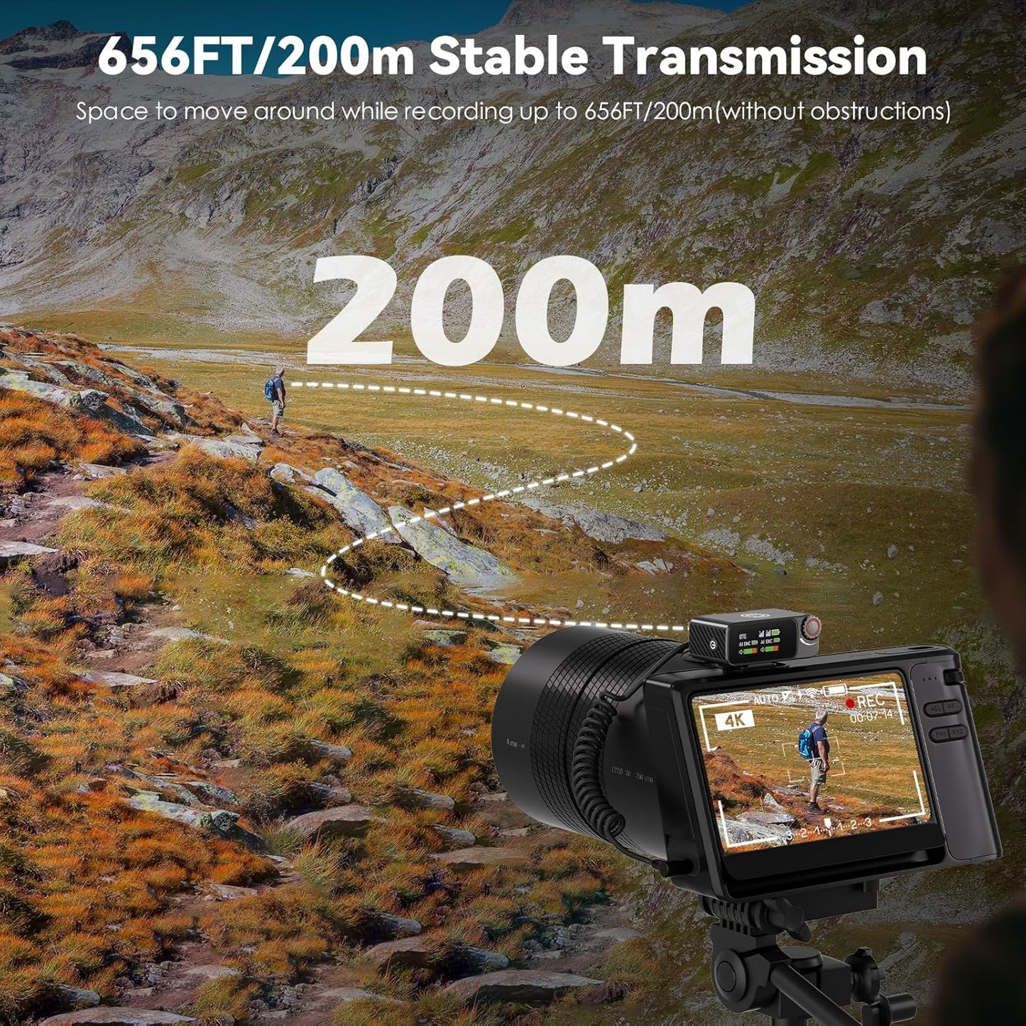 Wireless Microphone, AI Noise Cancelling with 56H Battery, 656ft Range & Wind Muff for iPhone/Android/Camera, Magnetic Clip-On for Streaming/Vlog/Interview