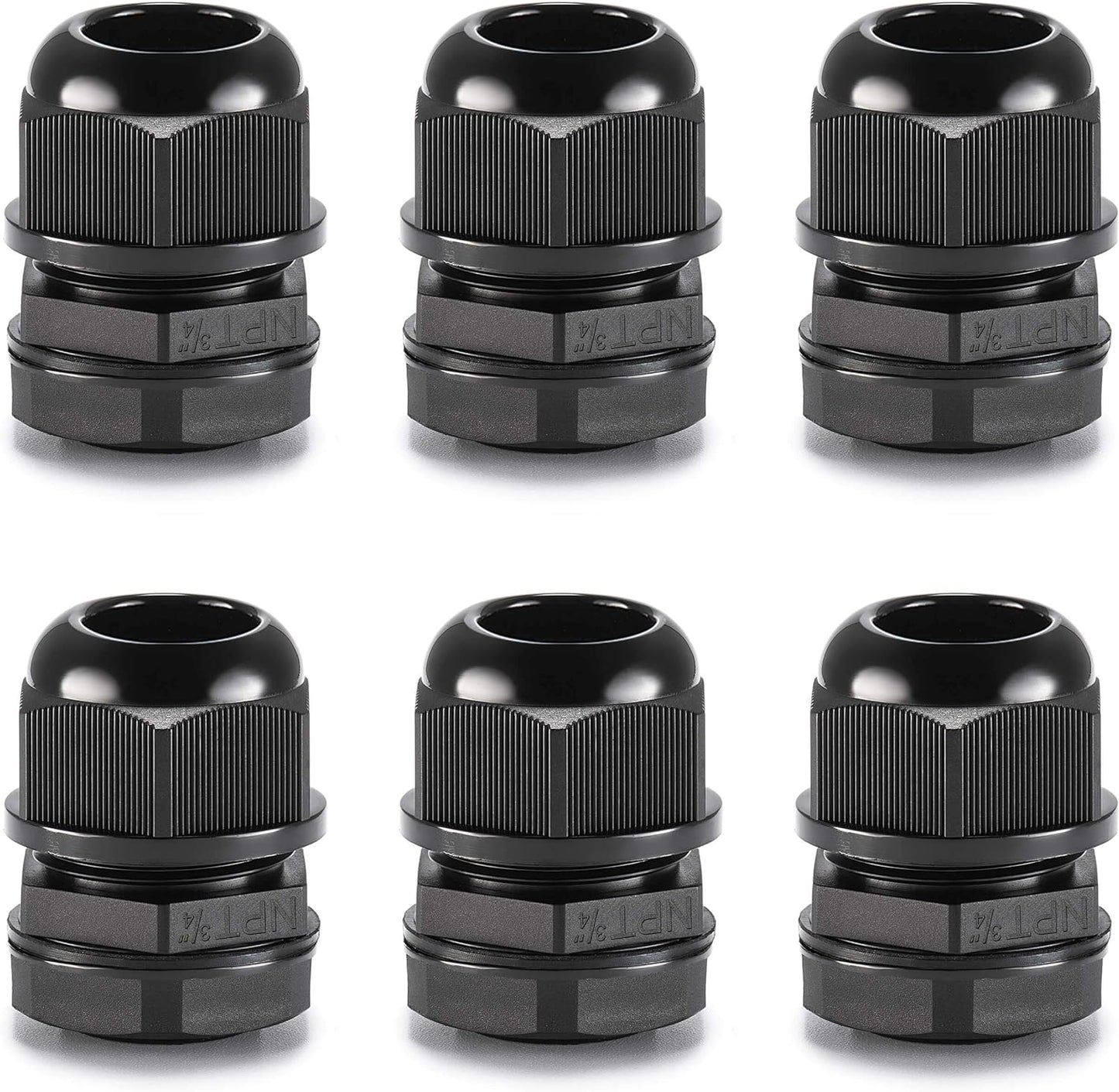 QILIPSU 6pcs 3/4" NPT Cable Gland Waterproof IP68 Nylon Cable Pass Through Cord Grip Connector Strain Relief Wire Grommet