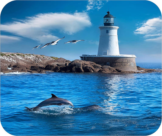 Coastal Shoreline Waves Sandy Beach Theme Mouse Pad Mat Mousepad for Desk Computer Laptop PC Gaming Home or Office Gift (Dolphin Lighthouse MP17)