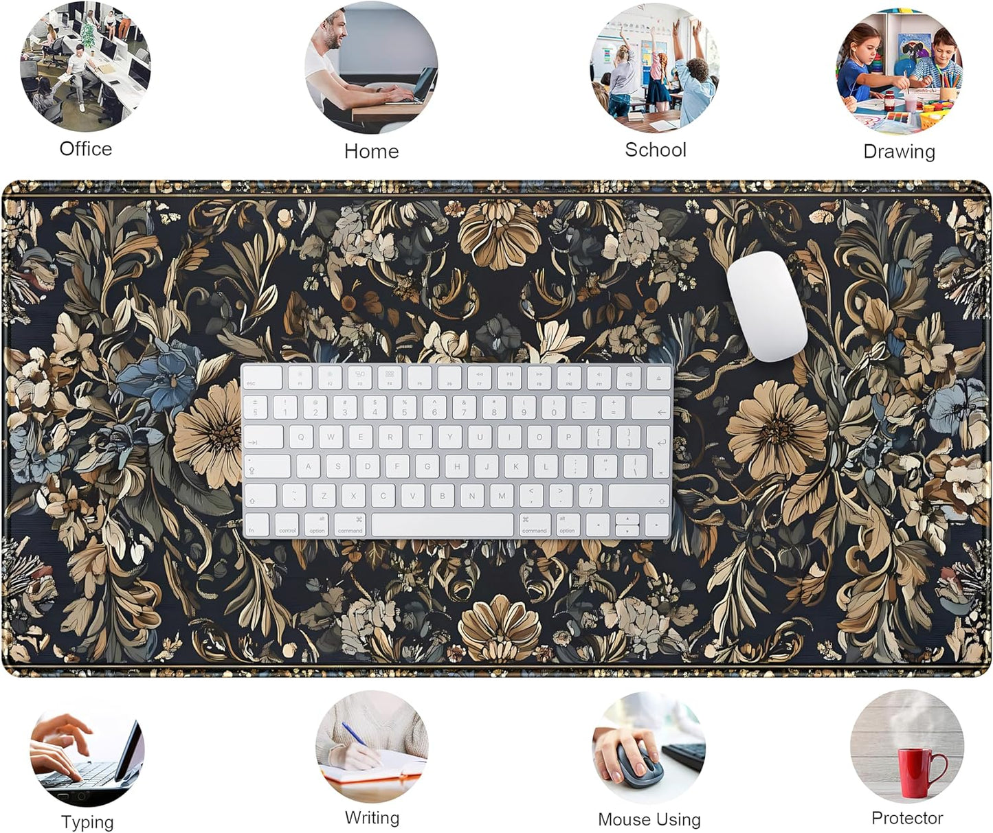 Vintage Floral Desk Mat Blue Wildflowers Mouse Pad Cottagecore Mousepad, XXL Large Extended Gaming Desk Matt for Desktop, Laptop Keyboard Mouse Mat for Women Office Decor Accessories, 31.5x15.75 in