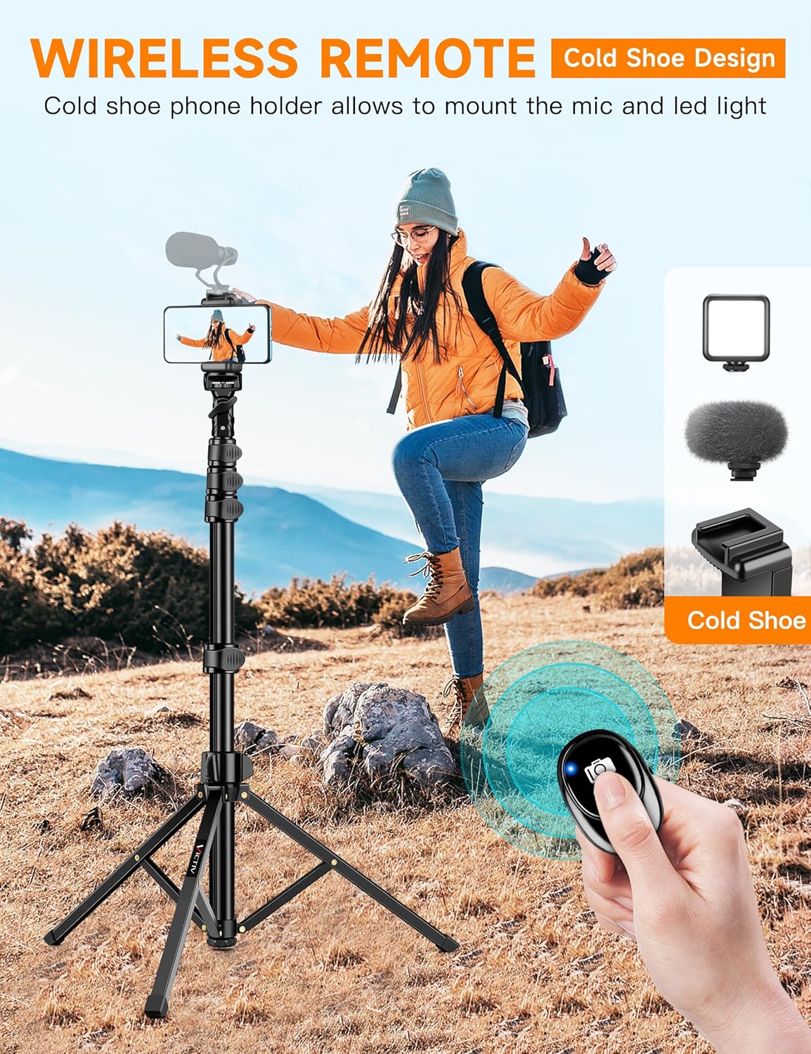 Phone Tripod Stand, 84" Tall Flexible Cellphone Tripod for iPhone with Gooseneck Remote, Portable Phone Stand for Recording, Compatible with iPhone 14 13 12 pro Android Camera