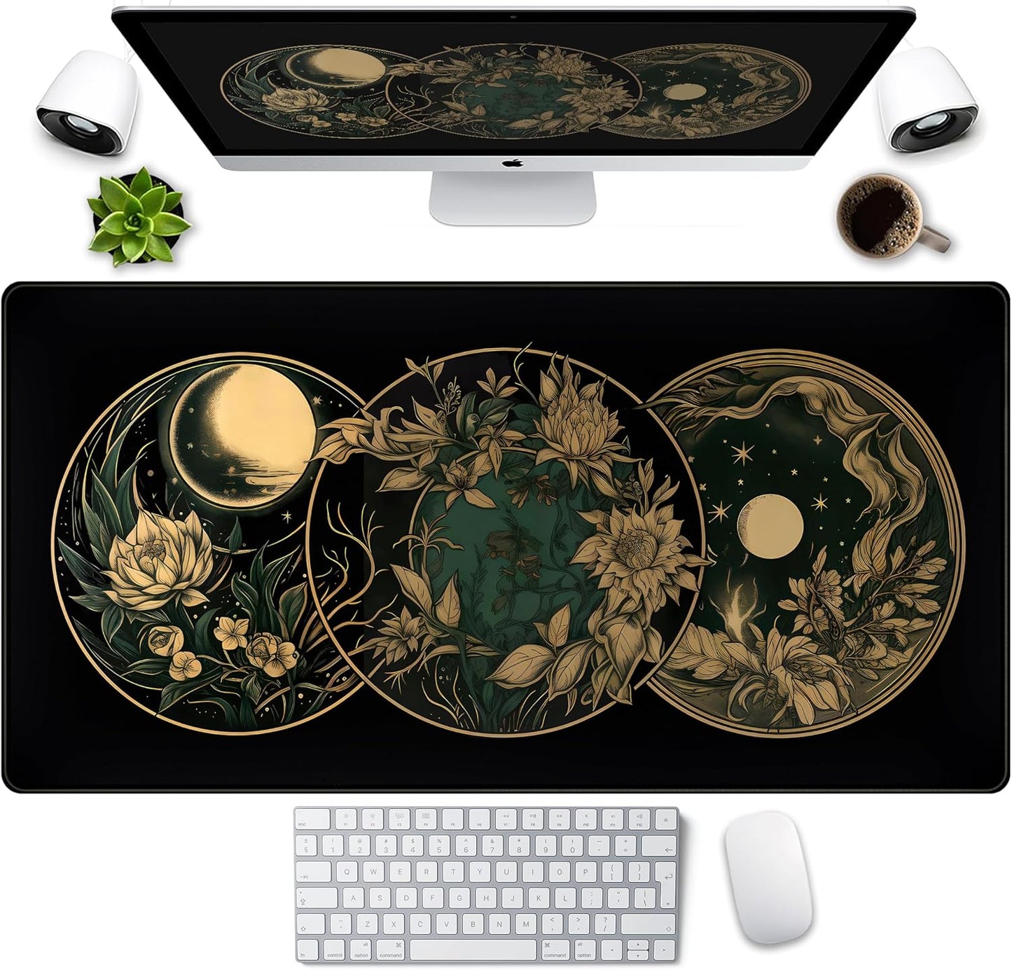 Aesthetic Celestial Desk Mat Vintage Flowers Desk Pad Large Mouse Pad Gaming Mousepad Extended XXL Computer Mat 31.5x15.75 in, Cute Laptop Keyboard and Mouse Mat for Women Office Desk Decor Pad