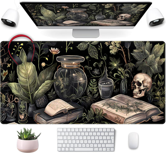 Cute Skull Desk Mat Dark Academia Desk Matt for Desktop Kawaii Anime Plants Mouse Pad XXL Extended Large Gaming Desk Pad, Laptop Computer Keyboard Mouse Mat Office Decor Accessories, 31.5x15.75 in