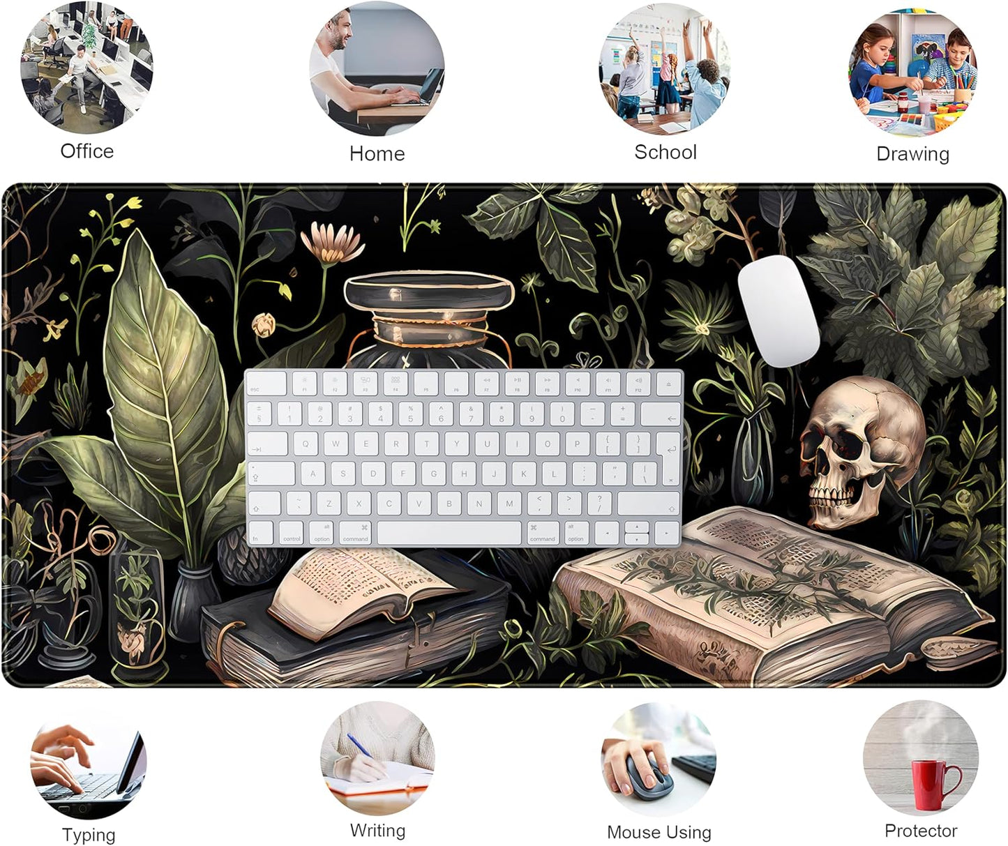 Cute Skull Desk Mat Dark Academia Desk Matt for Desktop Kawaii Anime Plants Mouse Pad XXL Extended Large Gaming Desk Pad, Laptop Computer Keyboard Mouse Mat Office Decor Accessories, 31.5x15.75 in