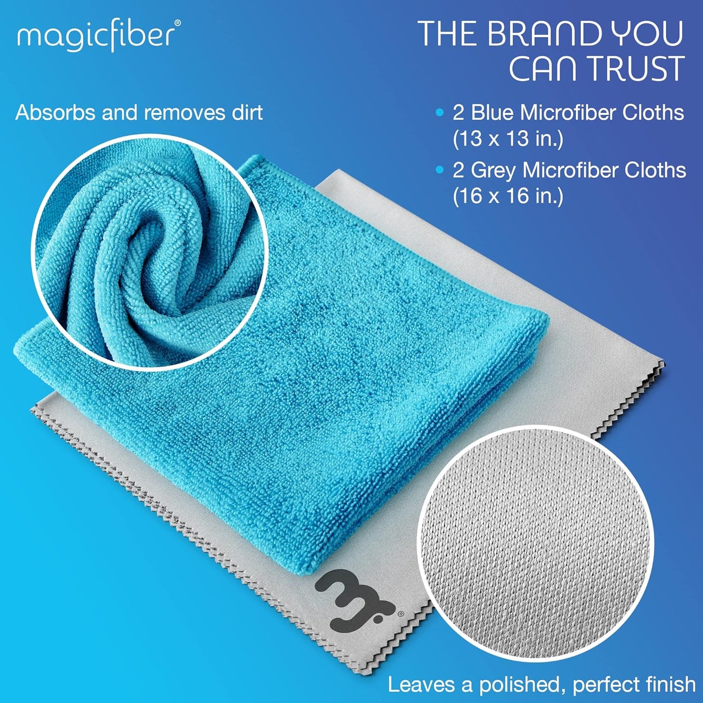 MagicFiber Microfiber Cleaning Cloth - 4 Pack Large Blended Cloths, Highly Absorbent Streak & Lint Free, Glass Micro Fiber Rags, Towels for Car, Windows, Housekeeping, Household Dusting, Kitchen