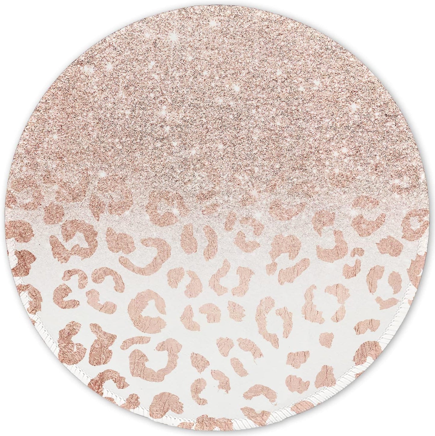 ITNRSIIET Round Mouse Pad with Stitched Edge Premium-Textured Waterproof Non-Slip Rubber Base Desktop Protection Mat Diameter 8.7 inches, Rose Gold Leopard Print