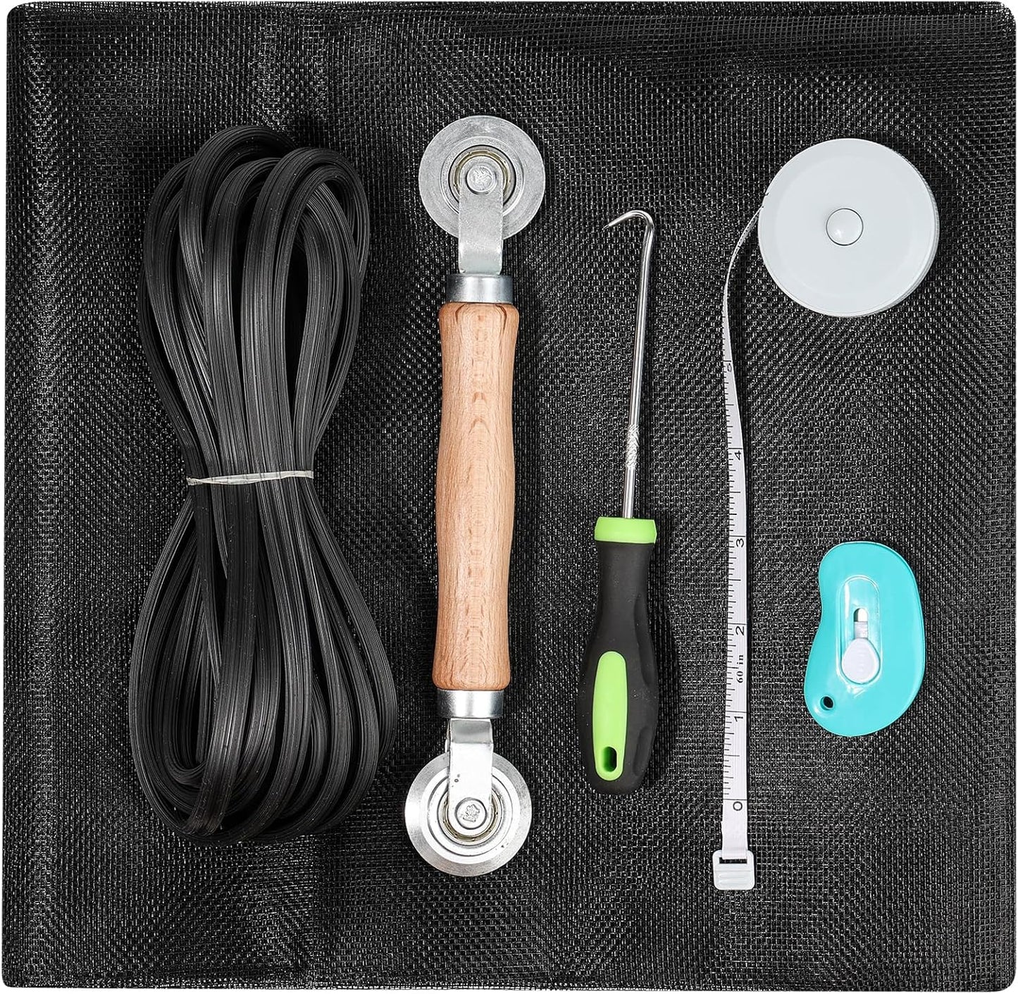 Windows Screen Replacement and Screen Door Repair Kit, 6Pcs Window Screen Fiberglass Mesh Kit - Window Screen & Screen Door Mesh & Screen Porch Repair Kit (Black, 59" x 106")