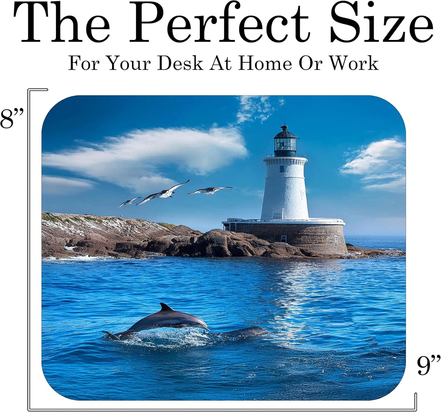 Coastal Shoreline Waves Sandy Beach Theme Mouse Pad Mat Mousepad for Desk Computer Laptop PC Gaming Home or Office Gift (Dolphin Lighthouse MP17)