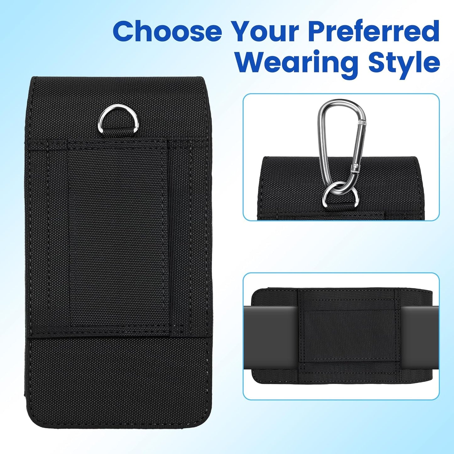 Mopaclle Nylon Phone Holster for iPhone 17 Pro iPhone 16 Pro 16e 15Pro 14 13 12 11,Samsung Galaxy S25 S24 S23 S22 S21 Cell Phone Belt Holder with Carabiner Clip & ID Card Pocket Pouch for Men Women