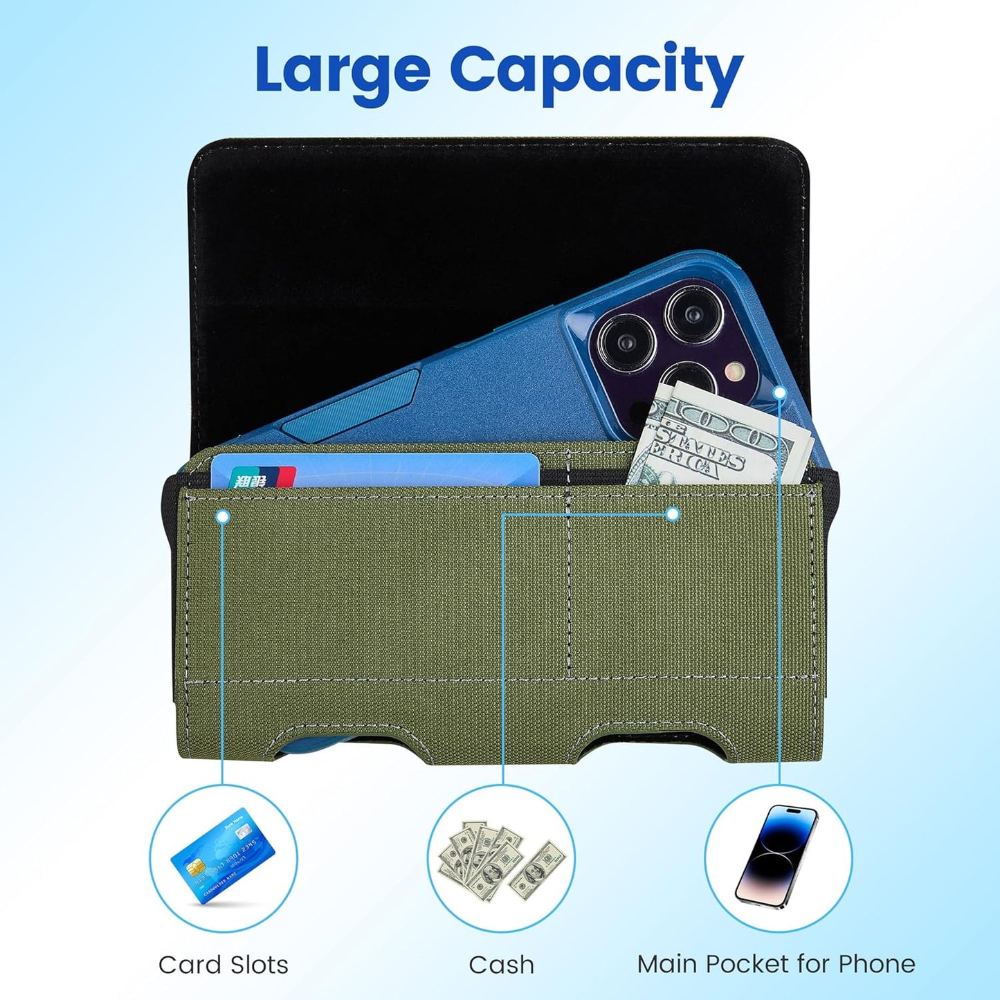 Mopaclle Nylon Phone Holster with Belt Clip for iPhone 17 Pro / 17, iPhone 16 Pro 16,15 Pro 15, iPhone 14, 14 Pro,13 Pro,Samsung Galaxy S25 S24 S23, S22,S21,Premium Cell Phone Belt Holder Pouch Cover