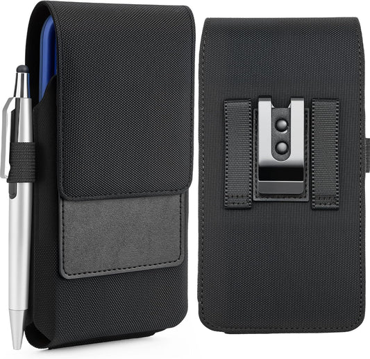 Mopaclle Rugged Nylon Cell Phone Holster with Belt Clip and Loop, Compatible with iPhone 17 Pro, iPhone 16 Pro, 16, 15 Pro, Galaxy S25, S24, S23 – Fits with Case On, Belt Holder for Men and Seniors
